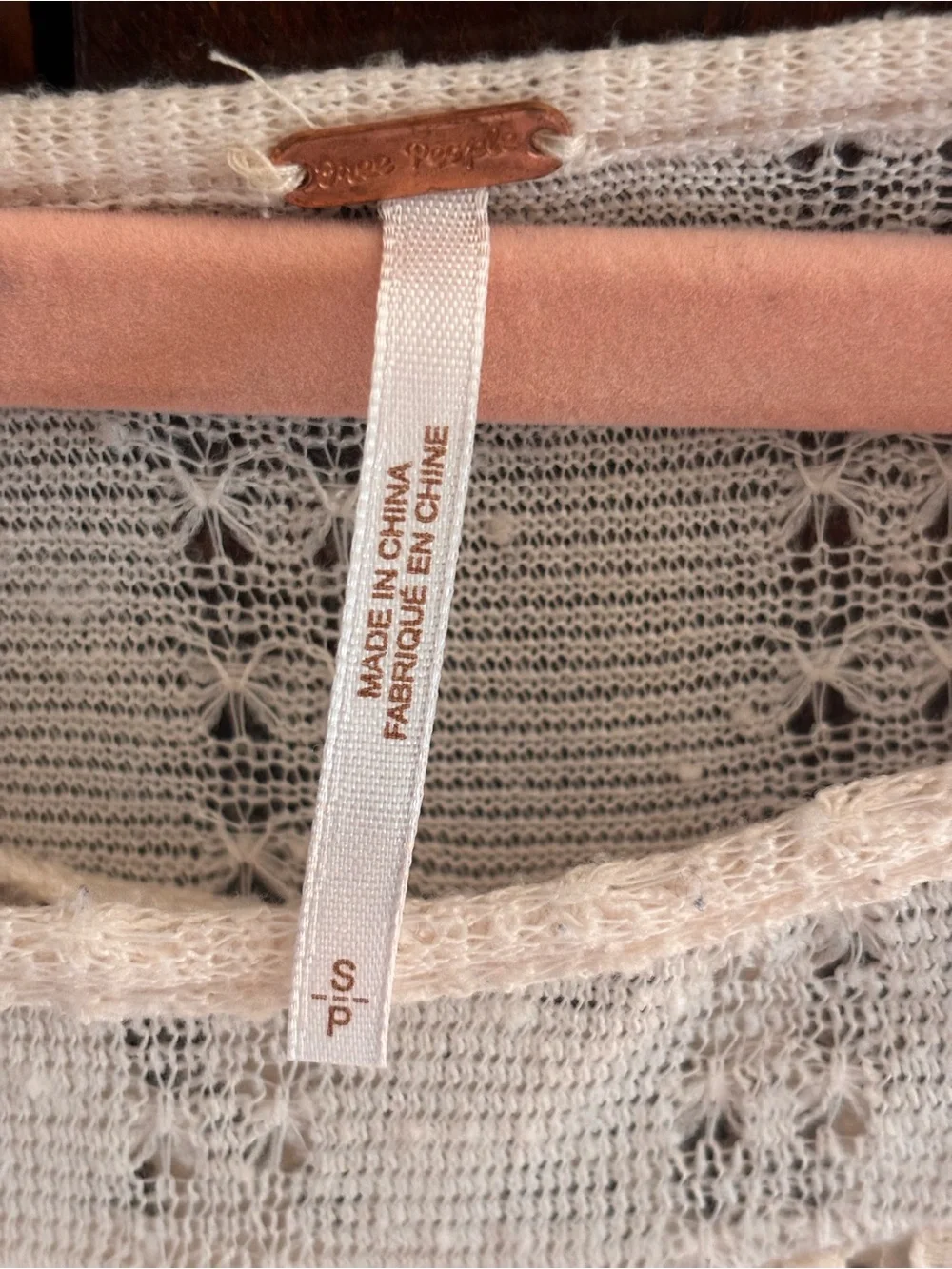 Free People Blush Lace Yoke Peasant Top
